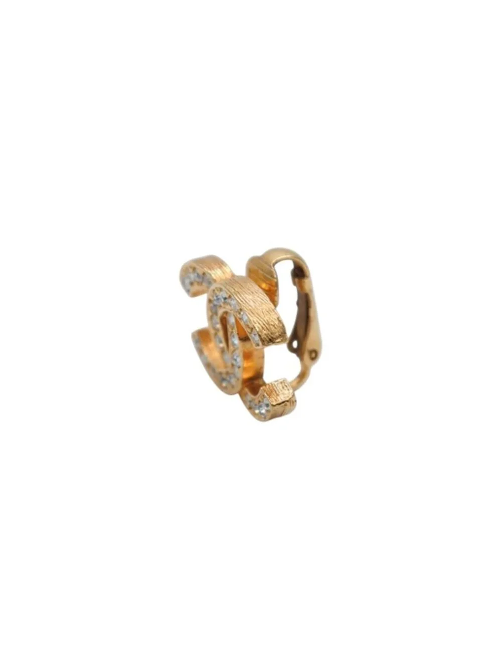 Chanel CC Logo Earrings Metal Rhinestone Gold Clear